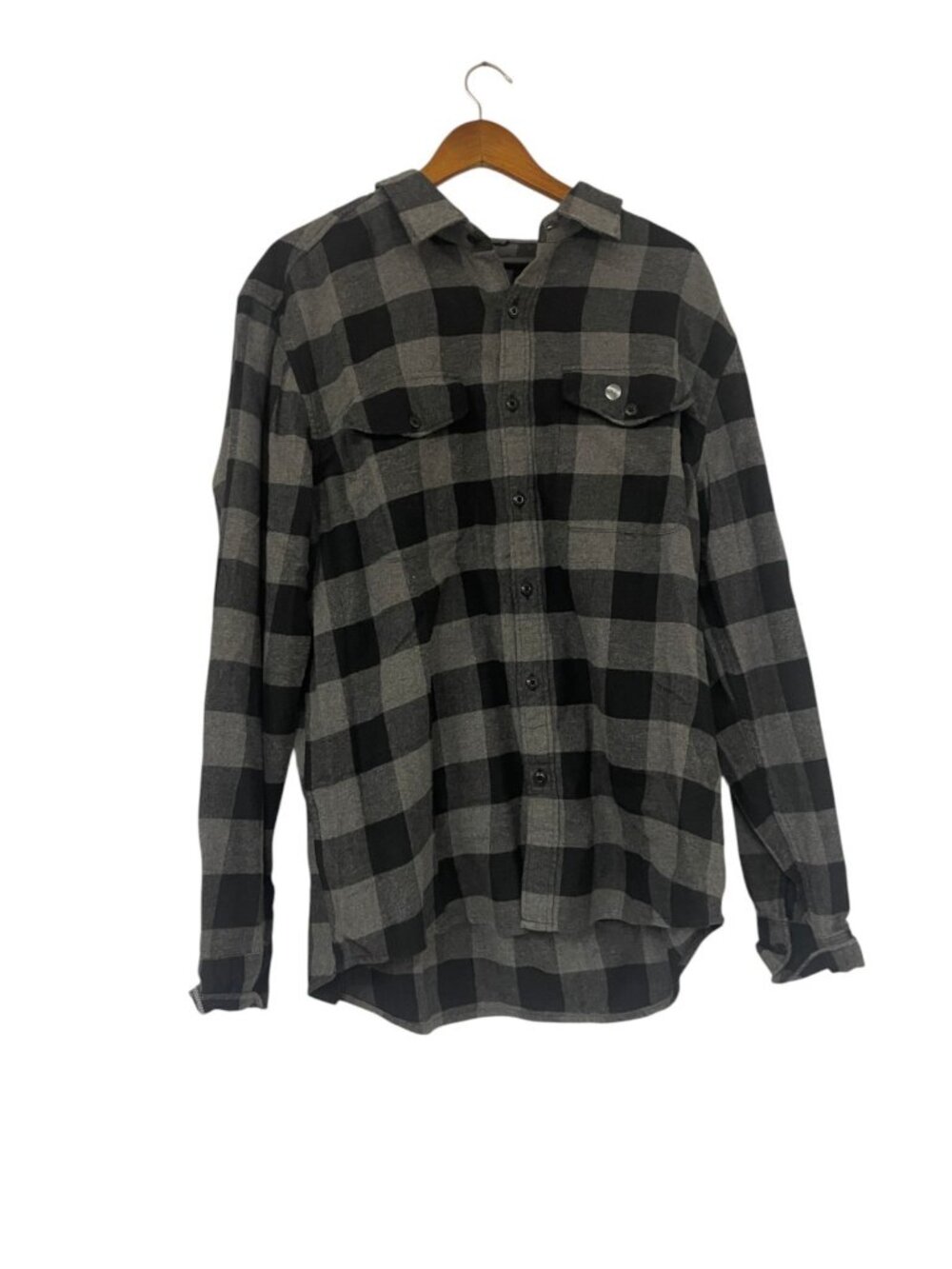 American Eagle Mens Standard Fit Flannel Shirt Size XL Gray Buffalo Plaid NWT